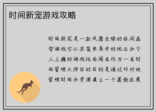 时间新宠游戏攻略