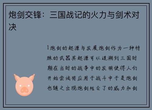 炮剑交锋：三国战记的火力与剑术对决
